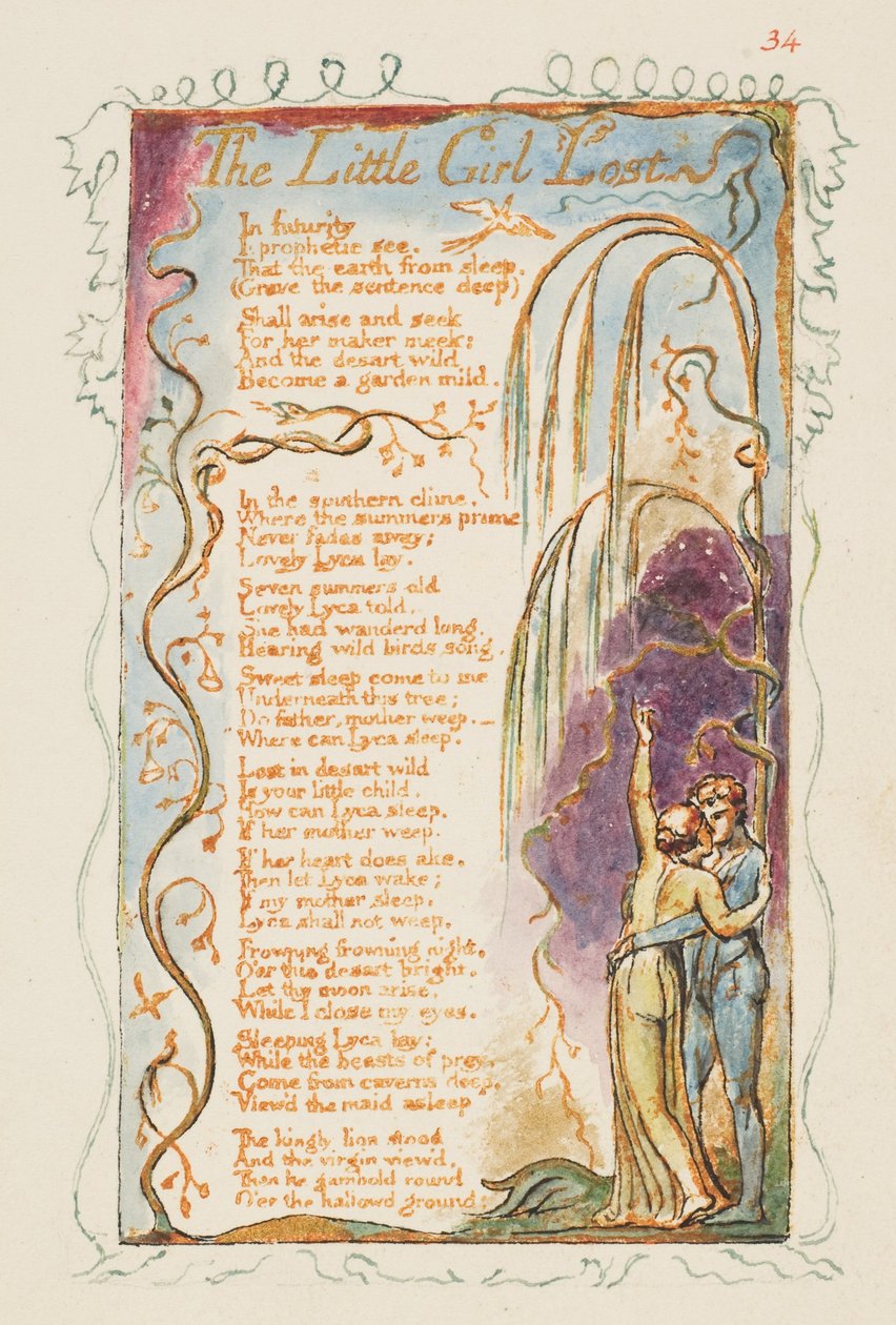 Songs of Innocence and Experience: The Little Girl Lost, n. 1825. tekijältä William Blake