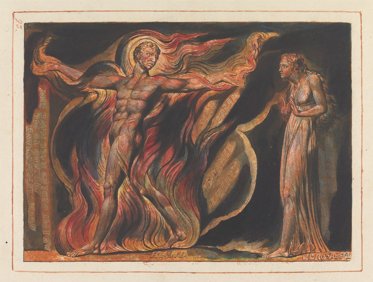 "Tällaisia näkyjä minulle on ilmestynyt..."; luku 2, frontispiisi (laatta 26) tekijältä William Blake