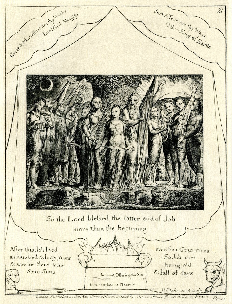 Jobin kirja 42:12, kuvittanut William Blake tekijältä William Blake