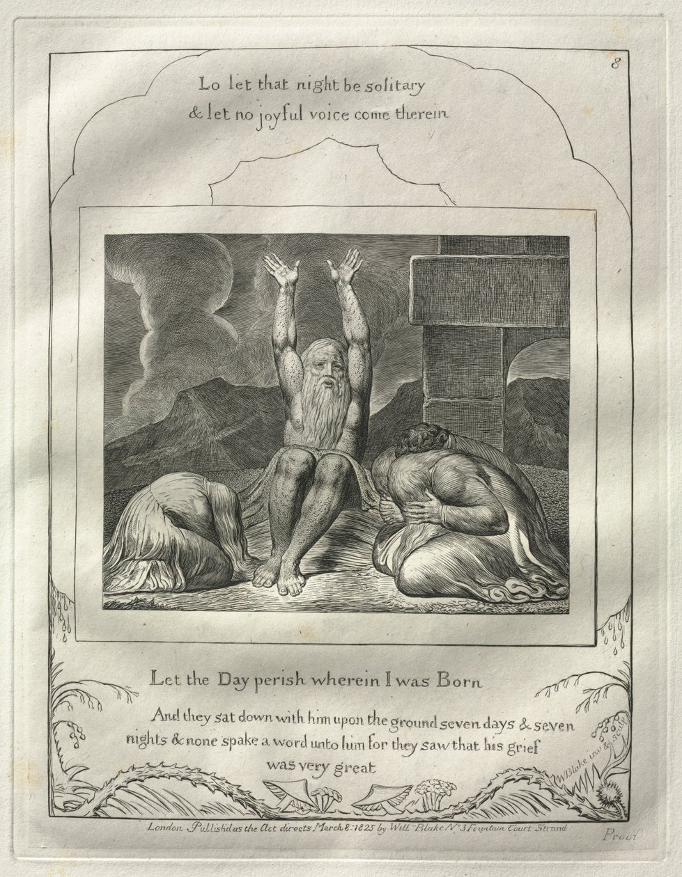 Jobin kirja: nro 8, hukkukoon päivä, jolloin synnyin, 1825. tekijältä William Blake