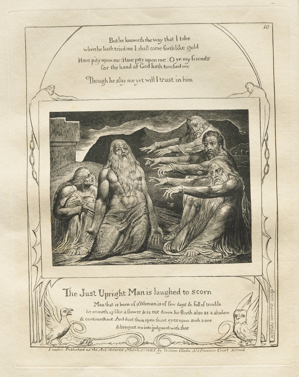 Jobin kirja: Pl. 10, Just Upright miestä nauretaan pilkatuksi tekijältä William Blake