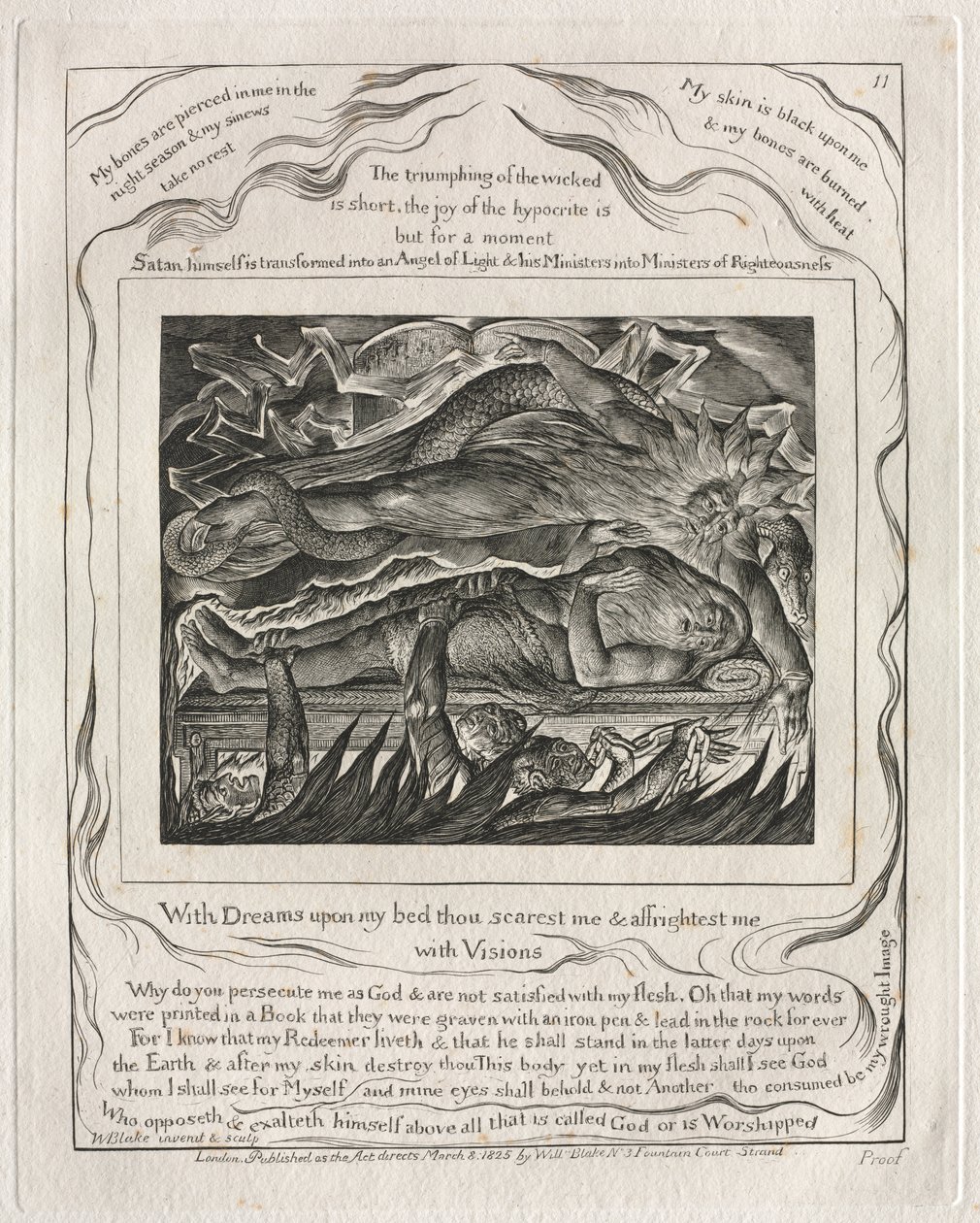 Jobin kirja: Pl. 11, Unilla sängylläni sinä pelotat minua ja pelotat minua / näyillä tekijältä William Blake