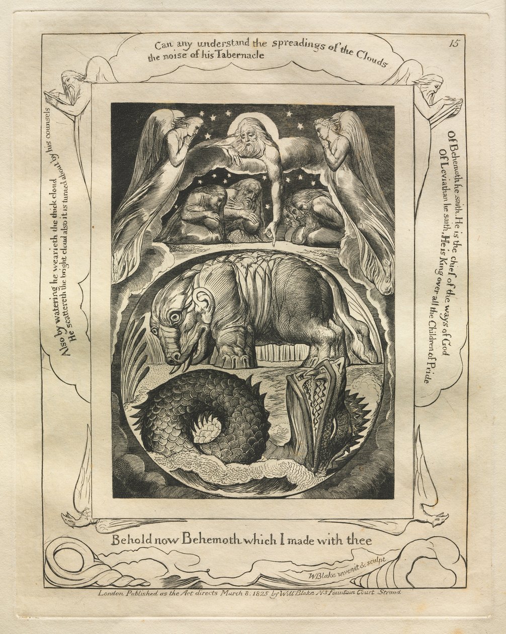 Jobin kirja: Pl. 15, Katso nyt Behemot, jonka tein sinun kanssasi tekijältä William Blake