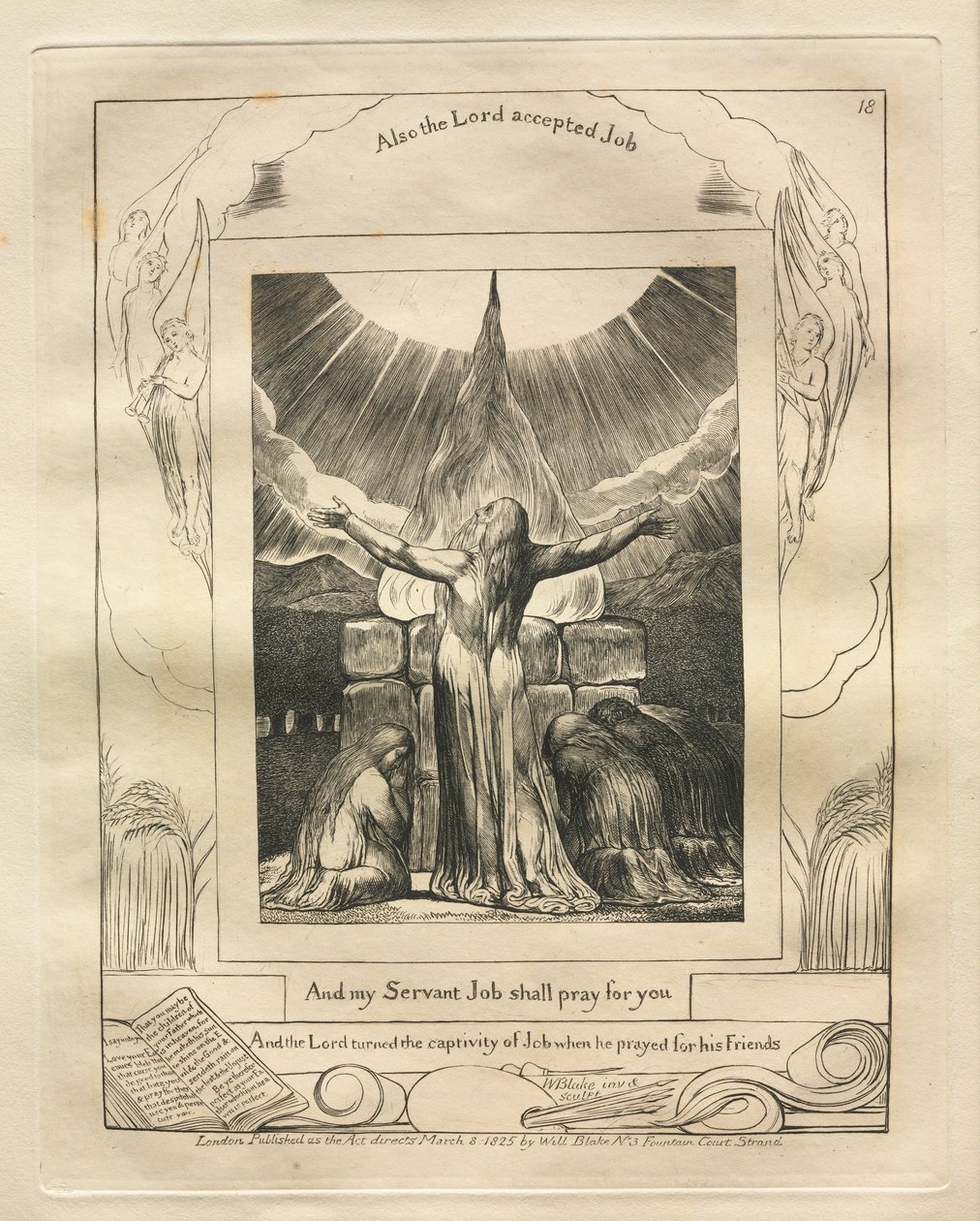 Jobin kirja: Pl. 18, Ja palvelijani Job rukoilee puolestasi, 1825. tekijältä William Blake