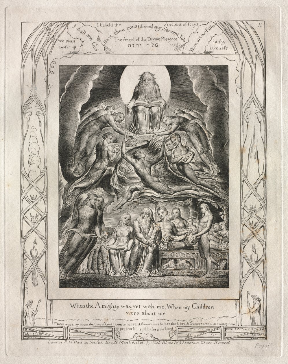 Jobin kirja: Pl. 2, Kun Kaikkivaltias oli vielä kanssani, kun lapseni / olivat minun ympärilläni tekijältä William Blake