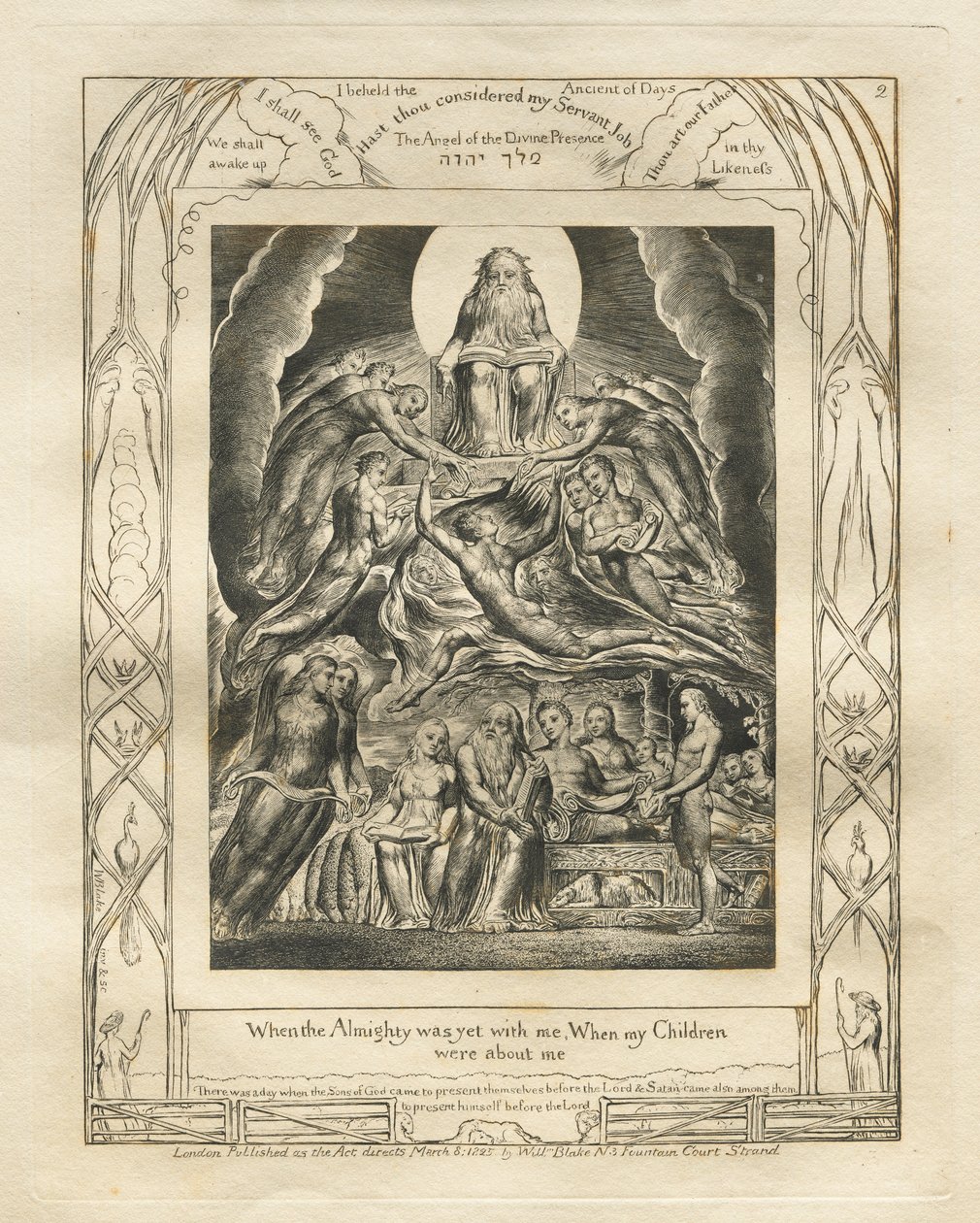 Jobin kirja: Pl. 2, Kun Kaikkivaltias oli vielä kanssani, kun lapseni / olivat minun ympärilläni tekijältä William Blake
