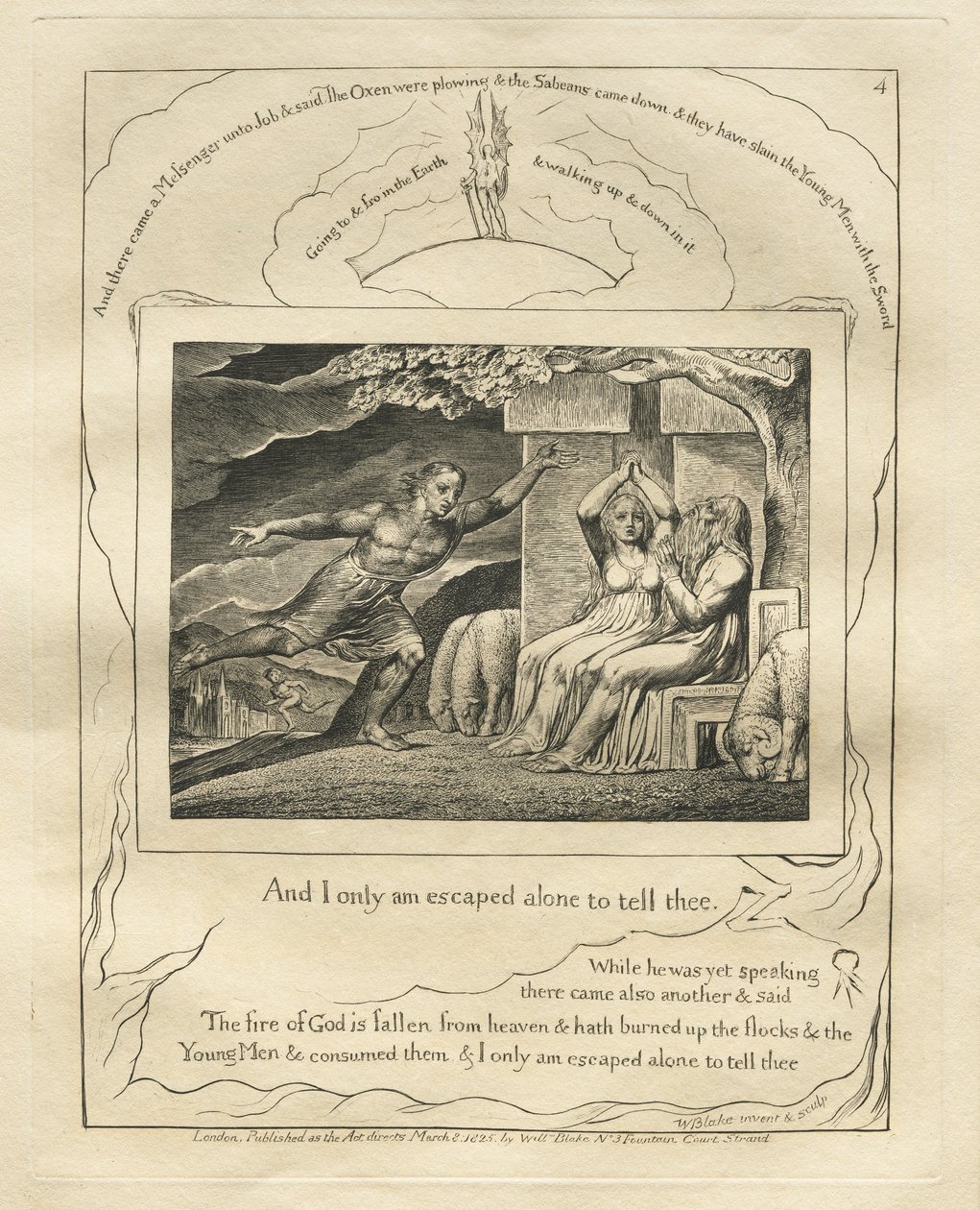 Jobin kirja: Pl. 4, Ja minä vain pakenin yksin kertoakseni sinulle tekijältä William Blake
