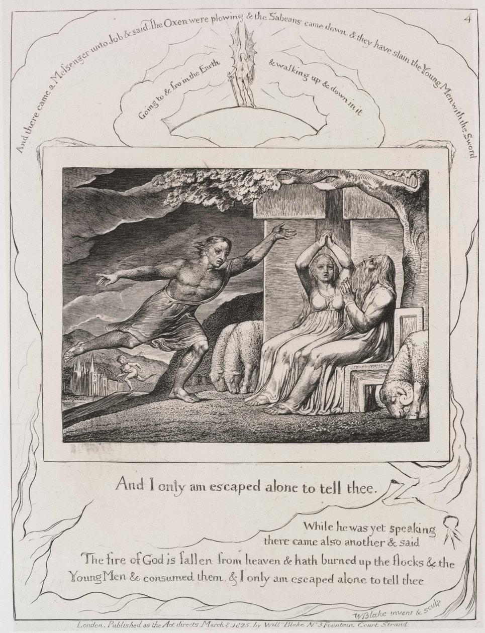 Jobin kirja: Pl. 4, ja olen vain paennut yksin kertoakseni sinulle, 1825. tekijältä William Blake