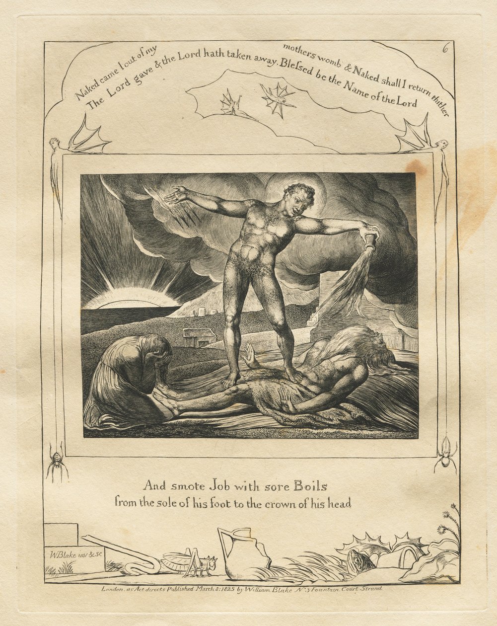 Jobin kirja: Pl. 6, ja löi Jobia kipeillä paiseilla jalkapohjasta kruunuun..., 1 tekijältä William Blake