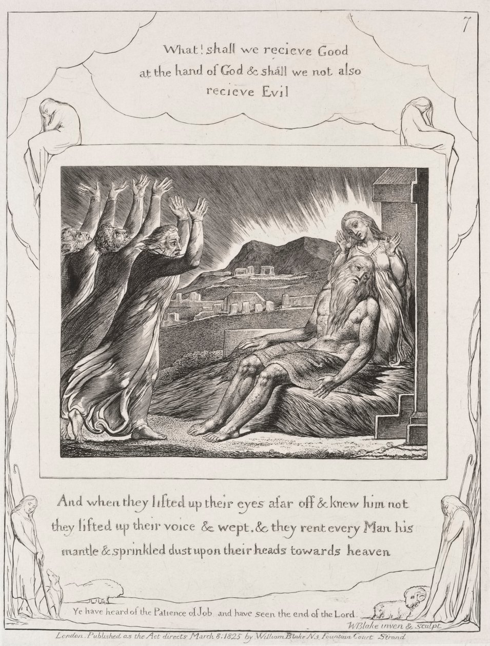 Jobin kirja: Pl. 7, Ja kun he olivat nostaneet silmänsä, 1825. tekijältä William Blake