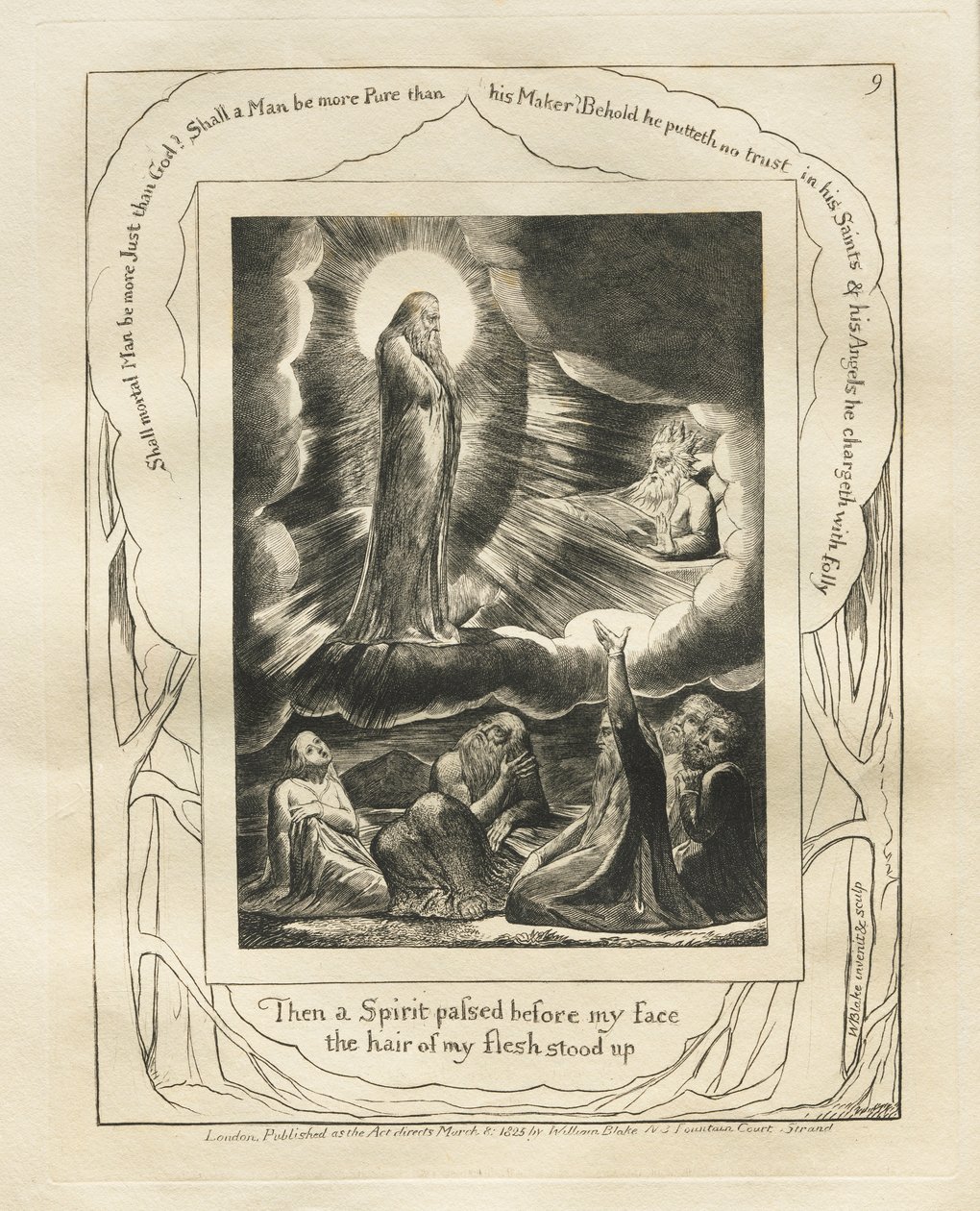 Jobin kirja: Pl. 9, Silloin Henki kulki kasvojeni edestä / lihani karvat nousivat tekijältä William Blake
