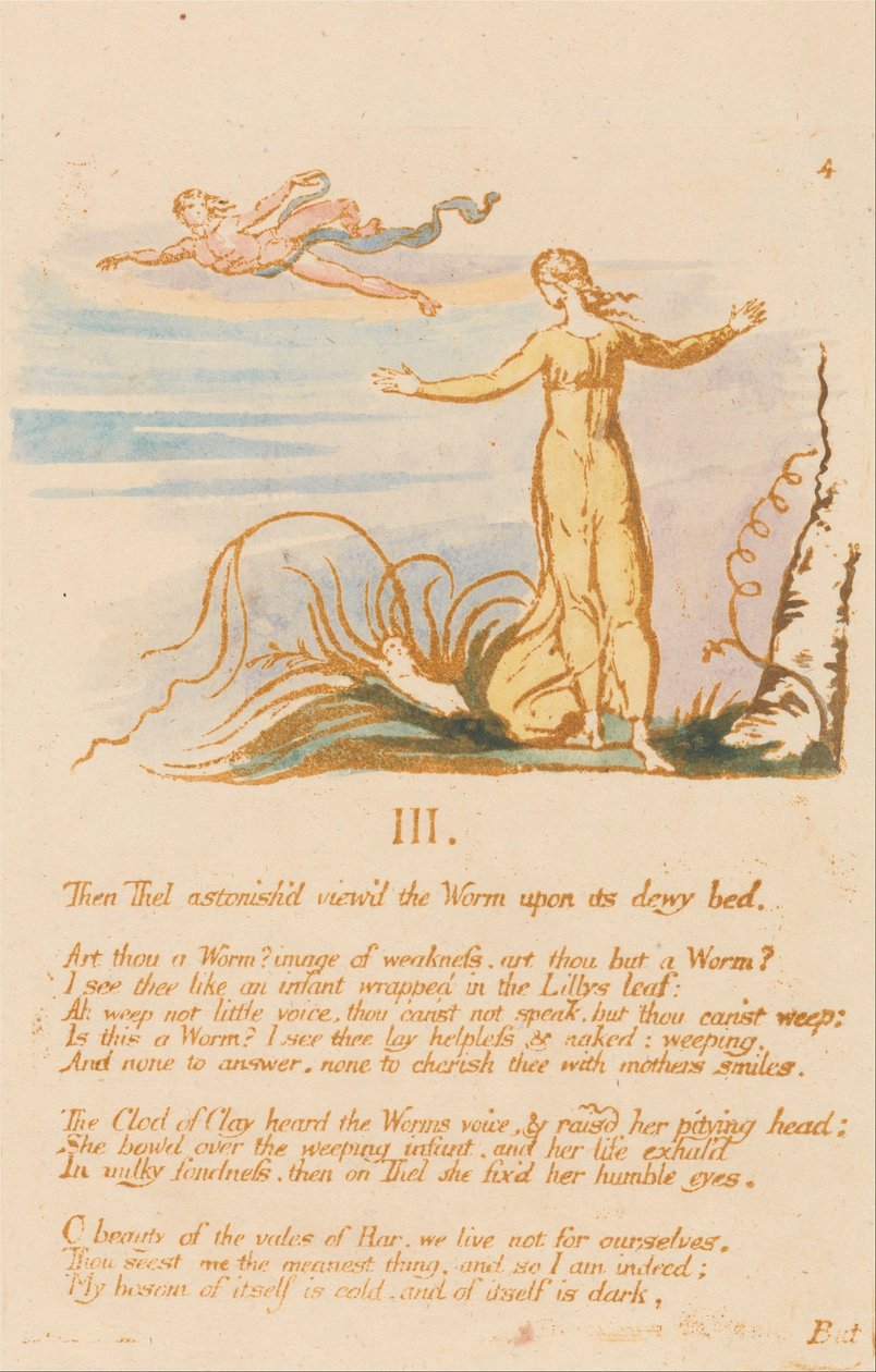 Thel -kirja, levy 6, III. , Sitten Thel hämmästyi. . . . tekijältä William Blake