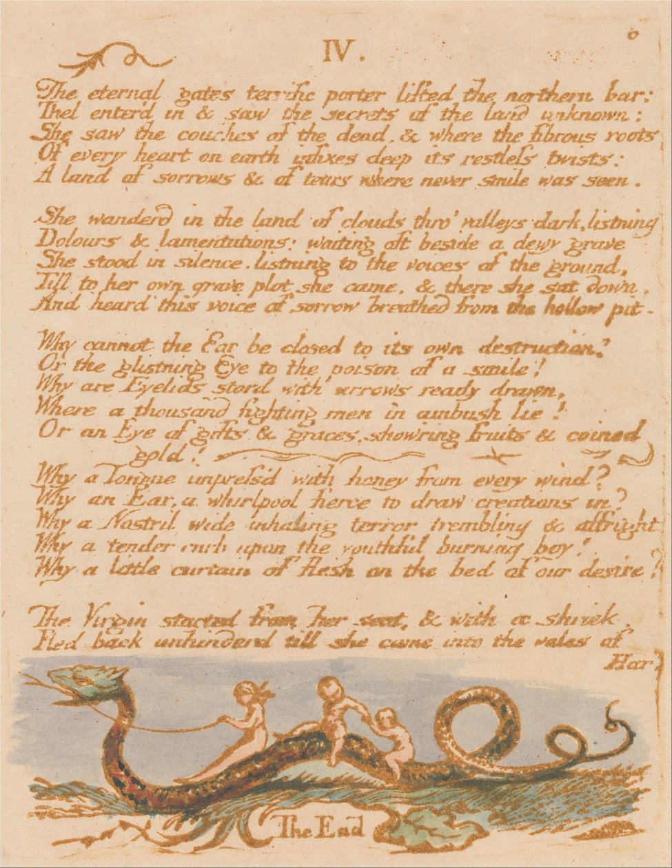 Thelin kirja, levy 8, IV. , Ikuiset portit. . . . tekijältä William Blake
