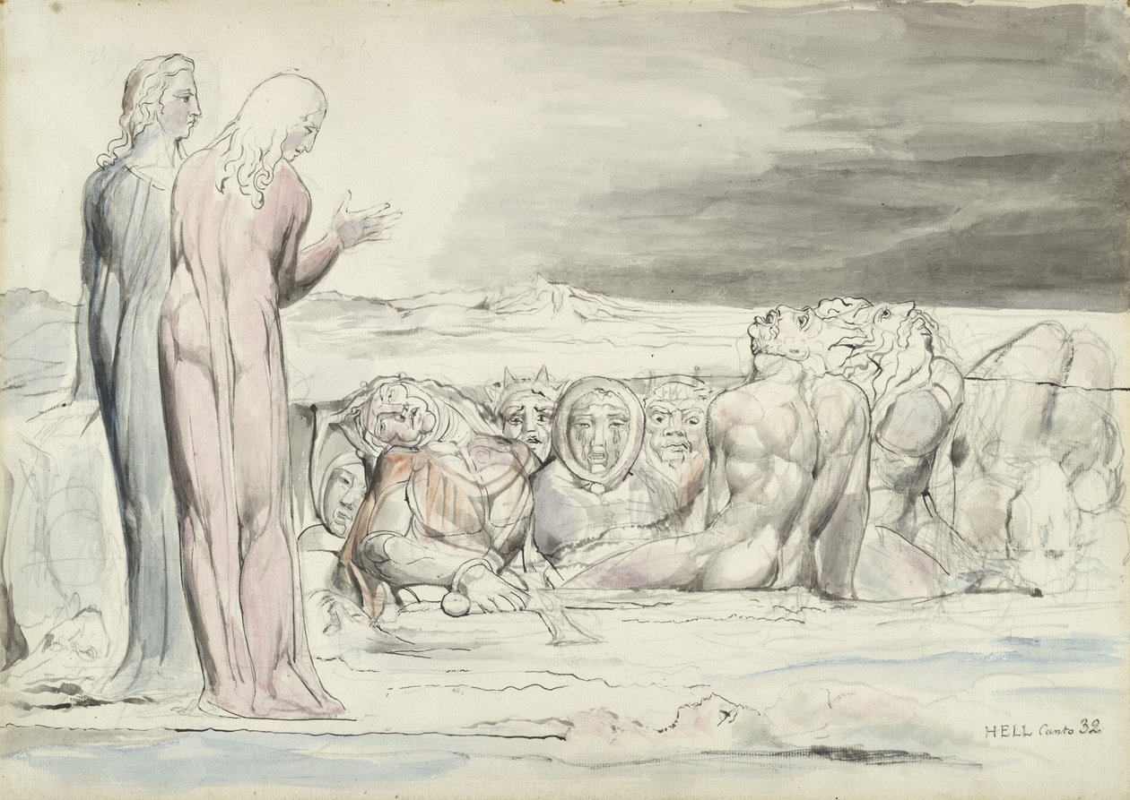Pettureiden ympyrä: Alberti Brothers, kuvitus Dante Alighierin jumalalliseen komediaan, 1824-27 (kynä ja muste wc:llä kynällä ja liidulla paperille) tekijältä William Blake