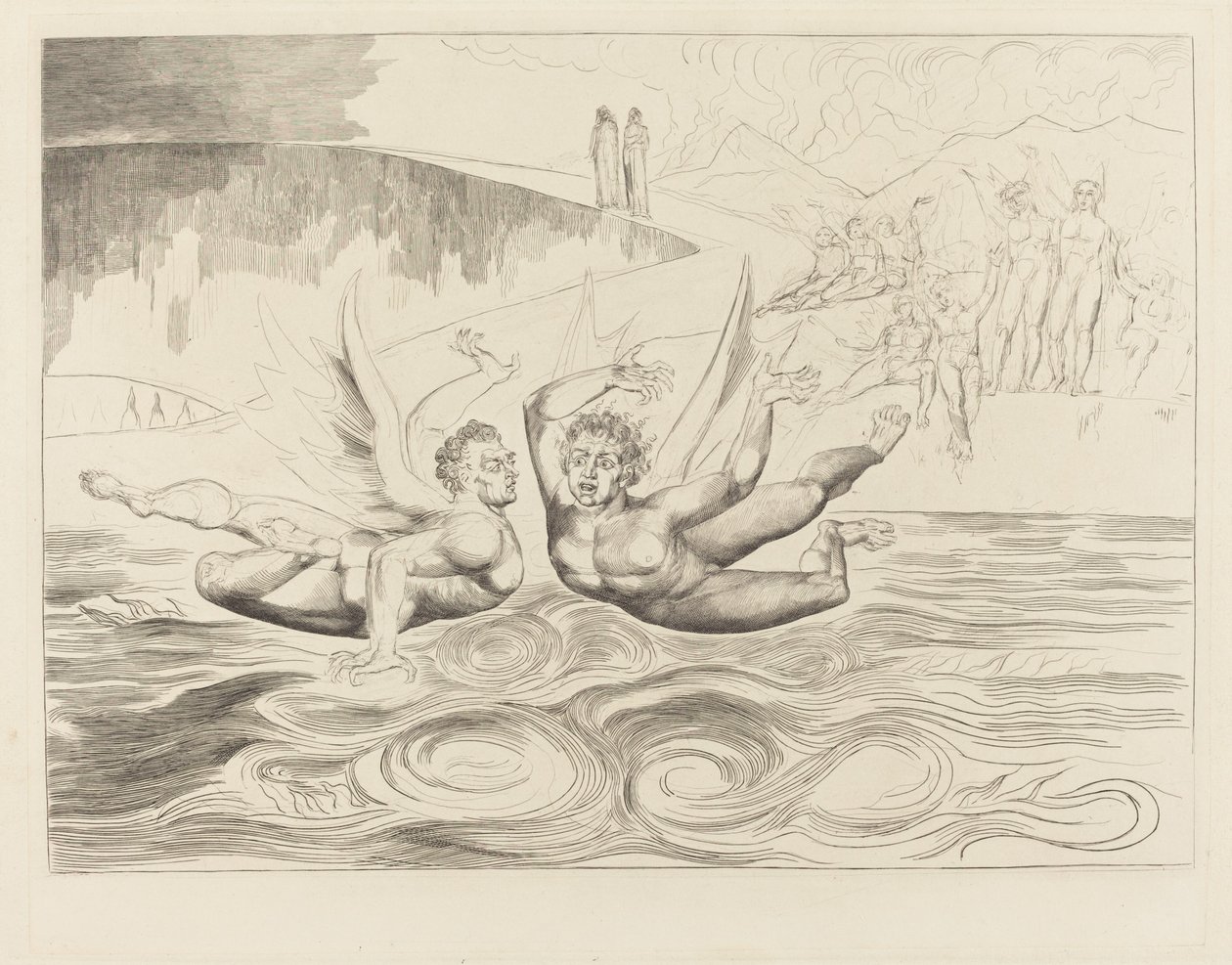 Korruptoituneiden virkamiesten piiri; paholaiset pilkkaavat toisiaan tekijältä William Blake