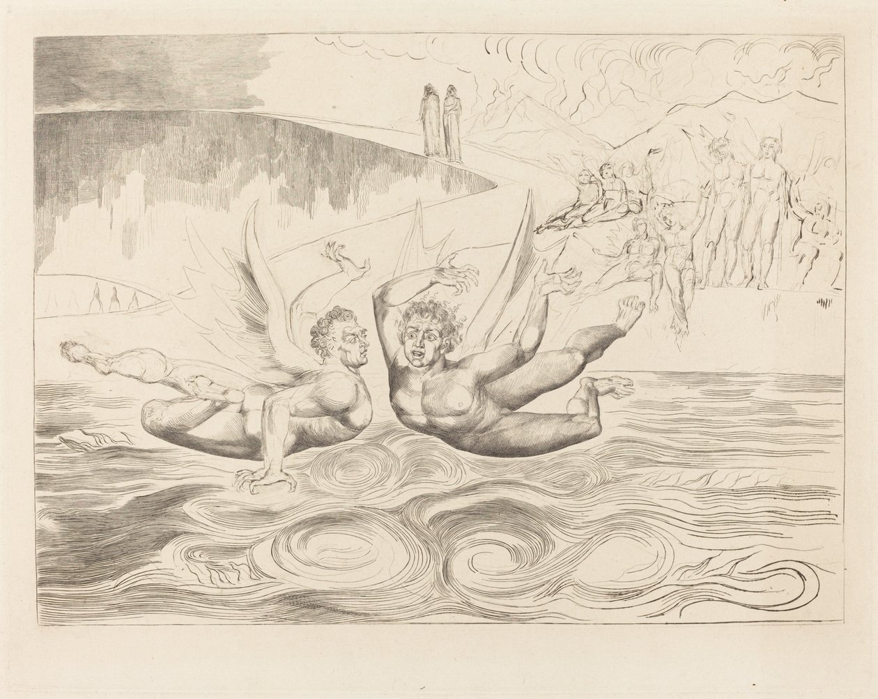 Korruptoituneiden virkamiesten piiri; paholaiset pilkkaavat toisiaan tekijältä William Blake