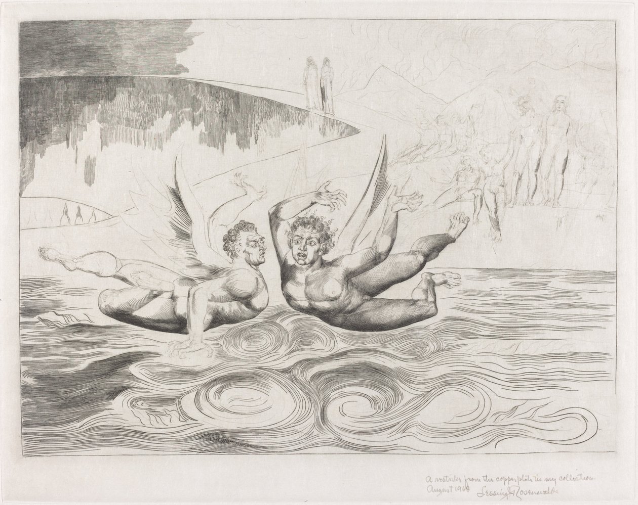 Korruptoituneiden virkamiesten ympyrä, paholaiset raiskaavat toisiaan, 1827. tekijältä William Blake