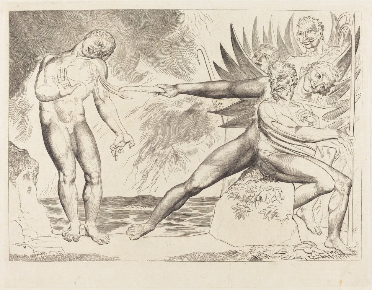 Korruptoituneiden virkamiesten piiri; paholaiset piinaavat Ciampoloa tekijältä William Blake