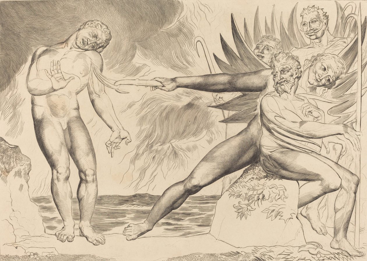 Korruptoituneiden virkamiesten piiri, paholaiset piinaavat Ciampoloa, 1827. tekijältä William Blake