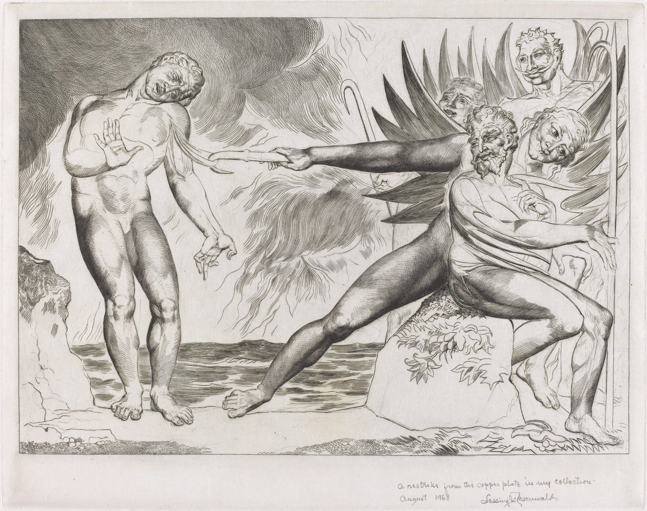 Korruptoituneiden virkamiesten piiri, paholaiset piinaavat Ciampoloa, 1827. tekijältä William Blake