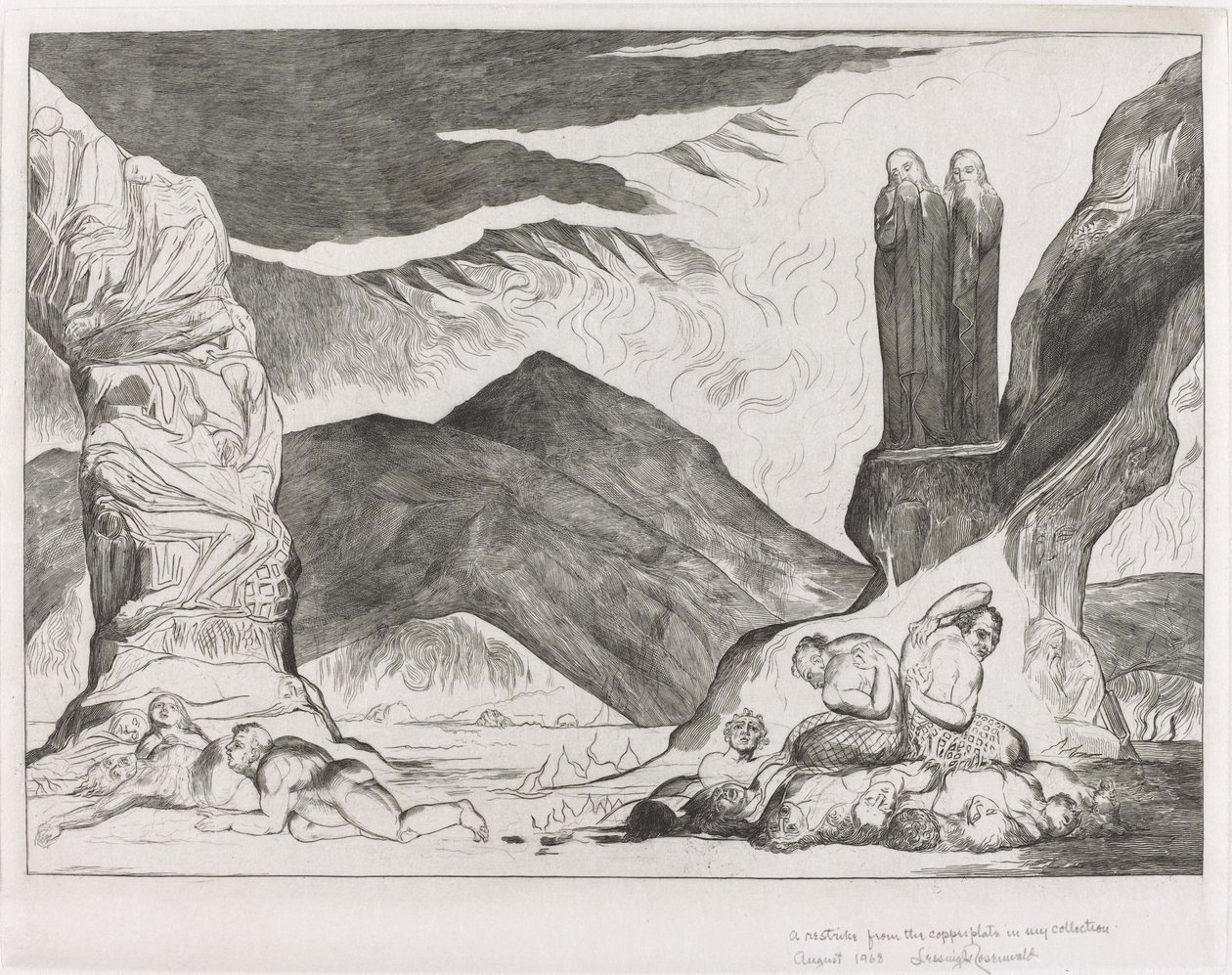 Väärentäjien ympyrä: Dante ja Virgil peittävät nenänsä hajun takia tekijältä William Blake