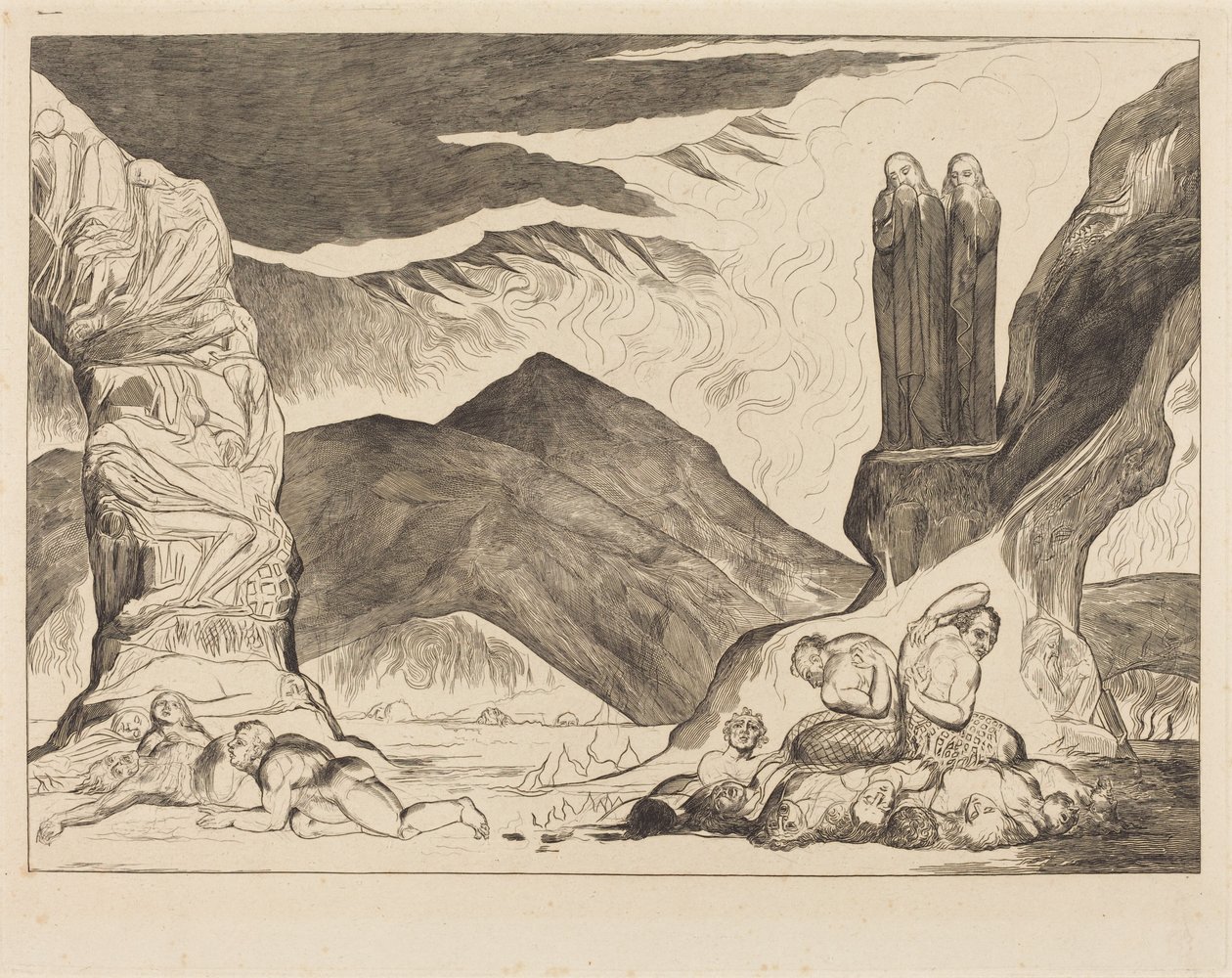 Väärentäjien piiri: Dante ja Vergilius peittävät nenänsä löyhkän vuoksi tekijältä William Blake