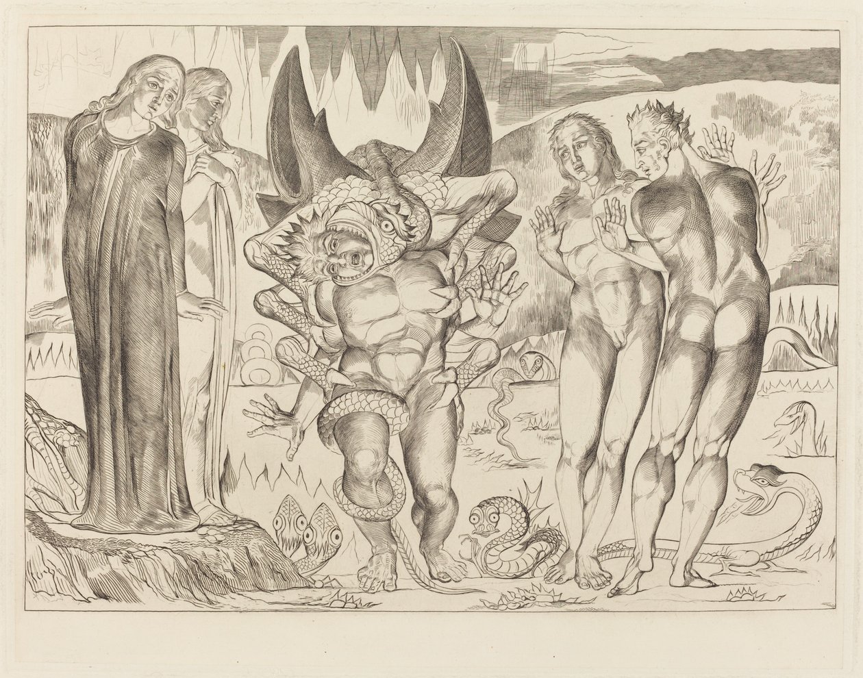 Varkaiden ympyrä; Agnolo Brunelleschi Kuusijalkaisen käärmeen kimppuun tekijältä William Blake