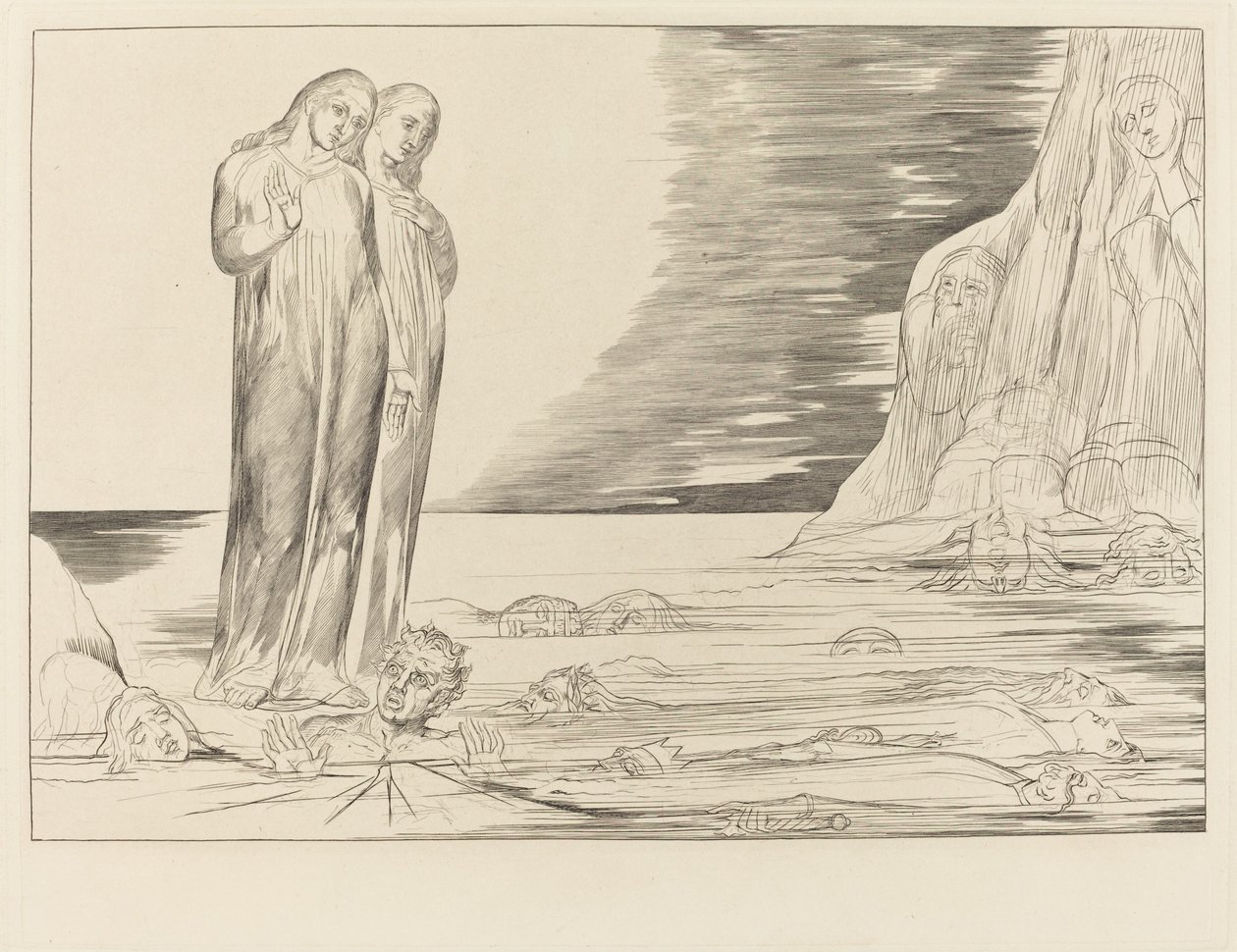 Petturien ympyrä; Danten jalka iskevä Bocca degli Abbate tekijältä William Blake