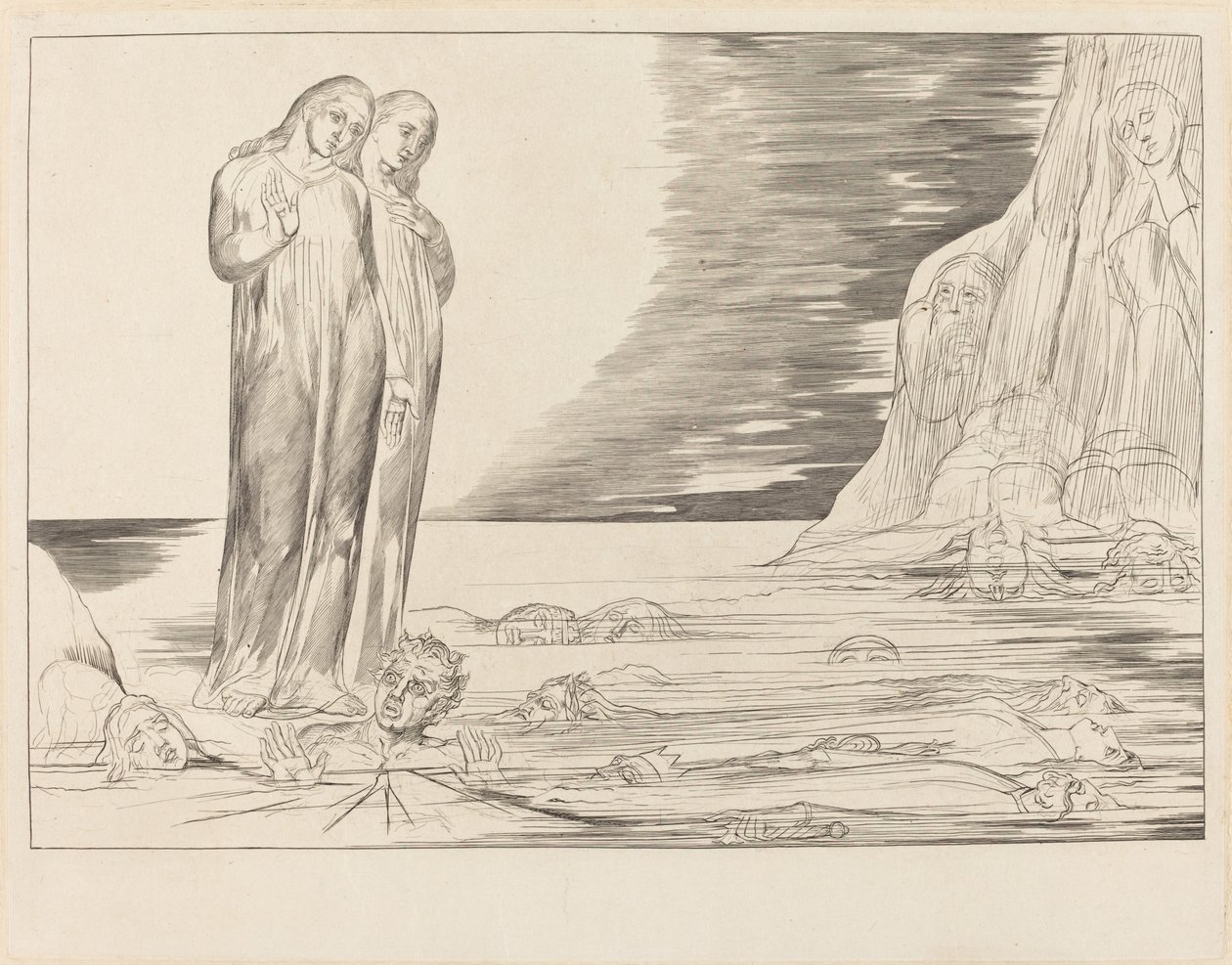 Petturien ympyrä; Danten jalka iskevä Bocca degli Abbate tekijältä William Blake