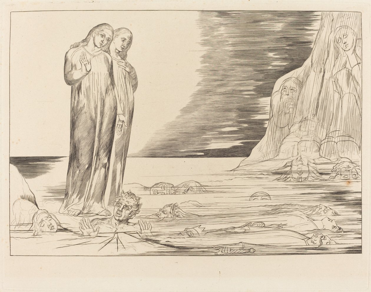 Petturien ympyrä; Danten jalka iskevä Bocca degli Abbate tekijältä William Blake