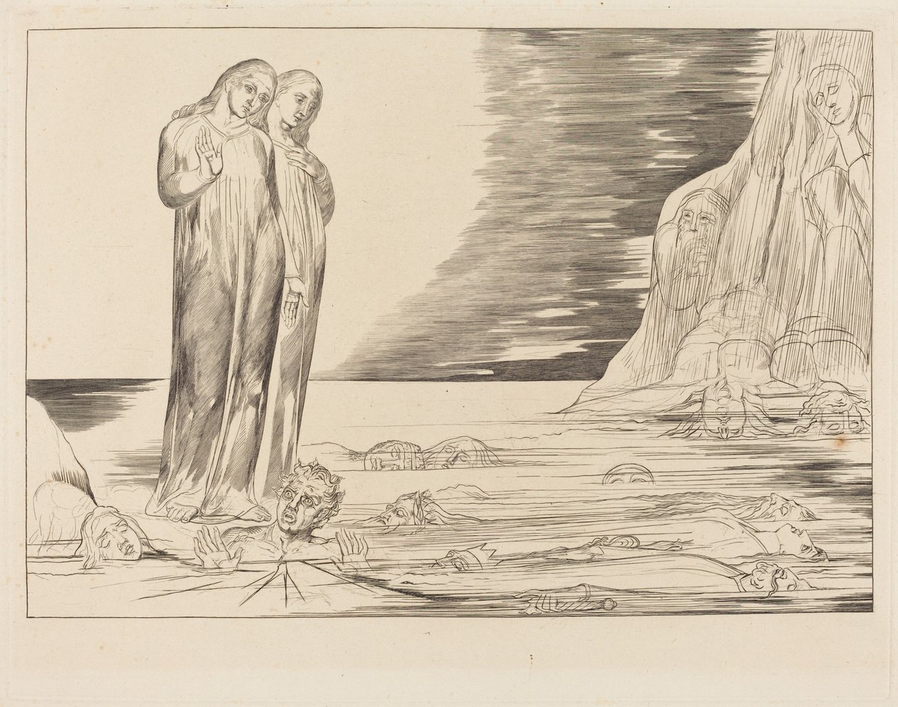 Pettureiden piiri; Danten jalka iskee Bocca degli Abbatea tekijältä William Blake
