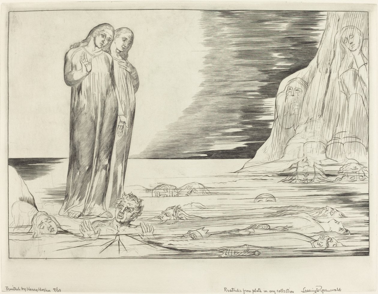 Petturien ympyrä, Danten jalka iskee Bocca degli Abbateen, 1827. tekijältä William Blake
