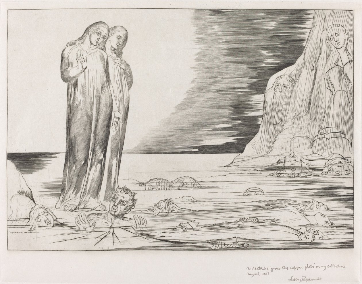 Petturien ympyrä, Danten jalka iskee Bocca degli Abbateen, 1827. tekijältä William Blake