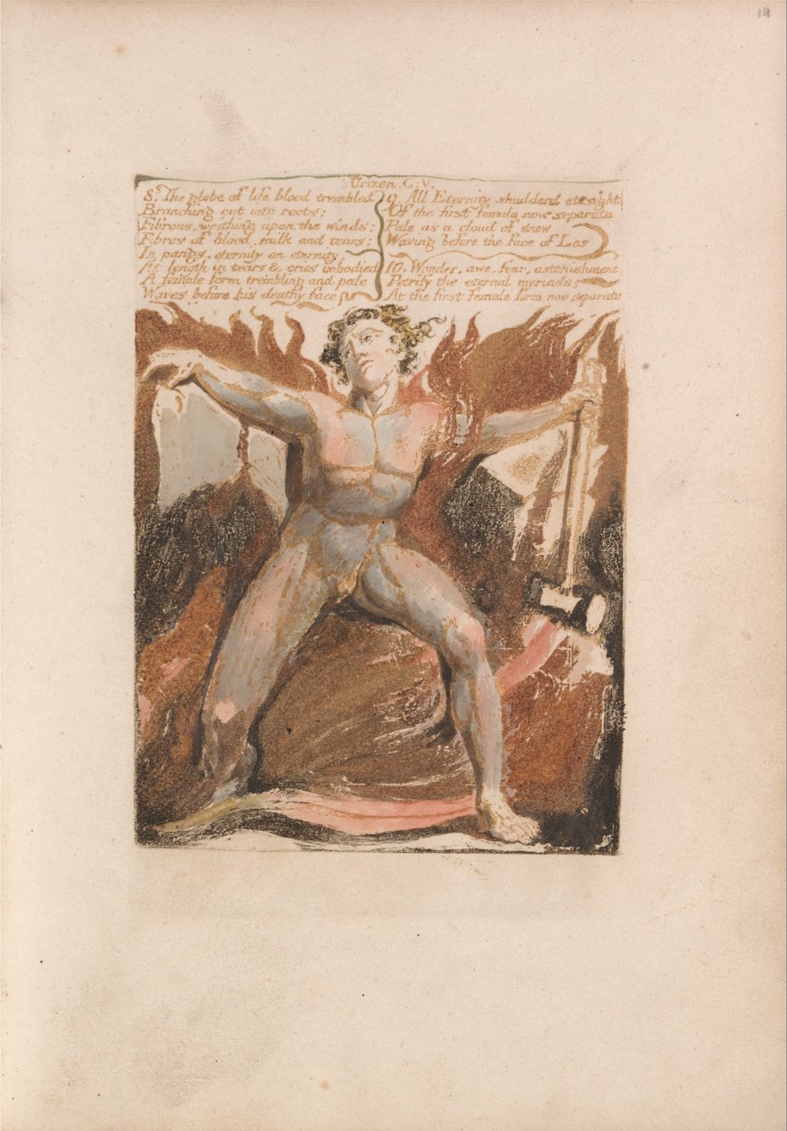Urizenin ensimmäinen kirja, levy 17, 8. Elämän veri vapisi..... (Bentley 18) tekijältä William Blake