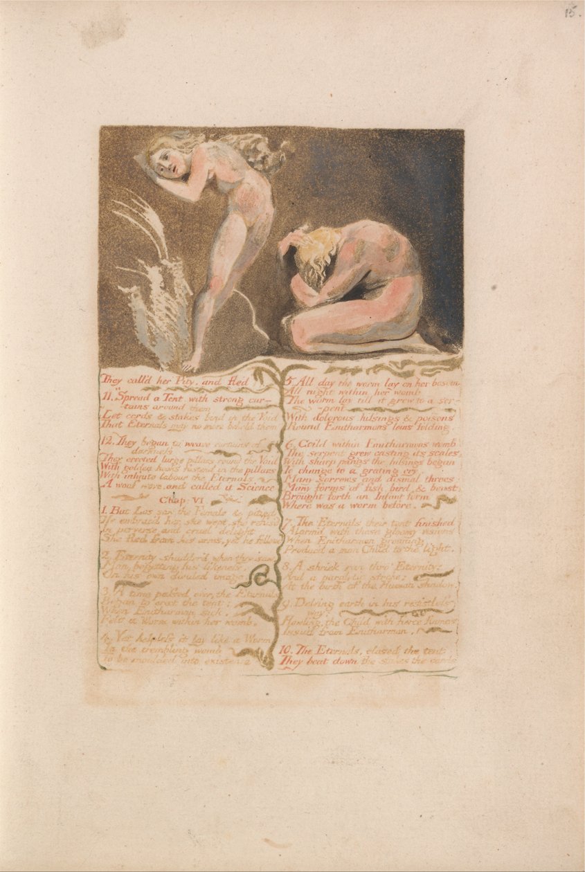 Ensimmäinen kirja Urizenista, levy 19, he kutsuivat häntä sääliksi ja pakenivat .... (Bentley 19) tekijältä William Blake