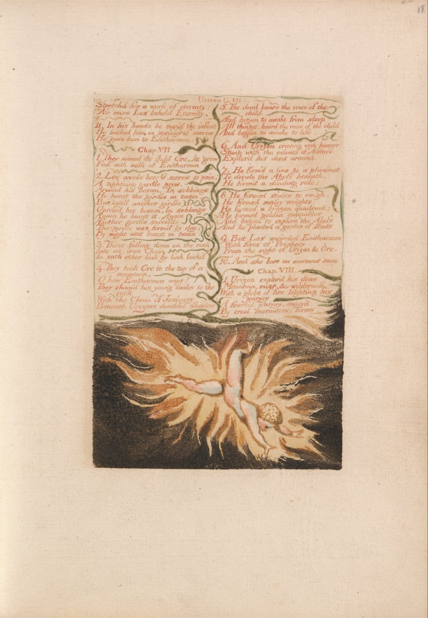 Urizenin ensimmäinen kirja, levy 22, venytetty iankaikkista työtä varten ... (Bentley 20) tekijältä William Blake