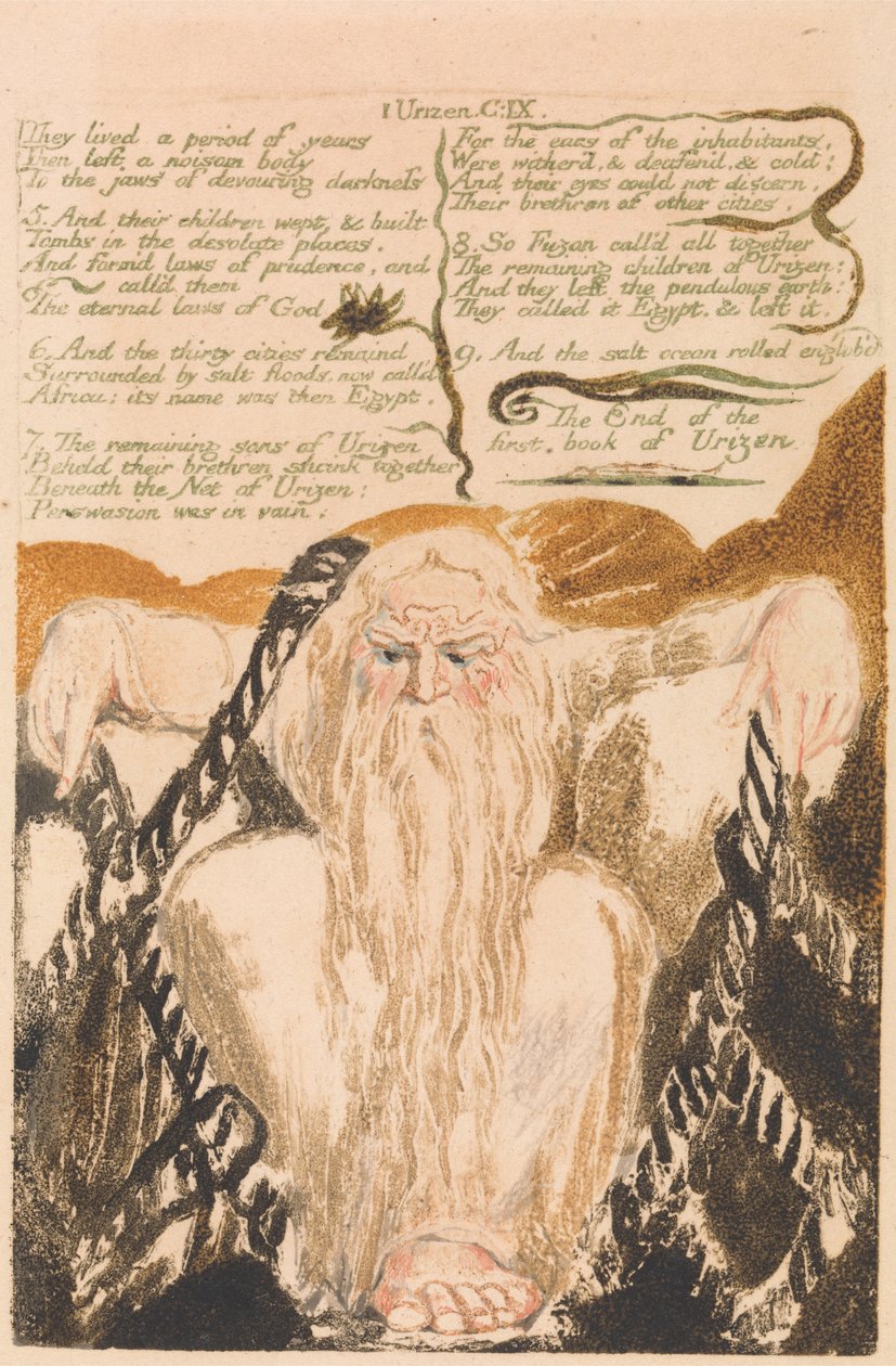 Urizenin ensimmäinen kirja, levy 25, he elivät vuosia. . . . (Bentley 28) tekijältä William Blake