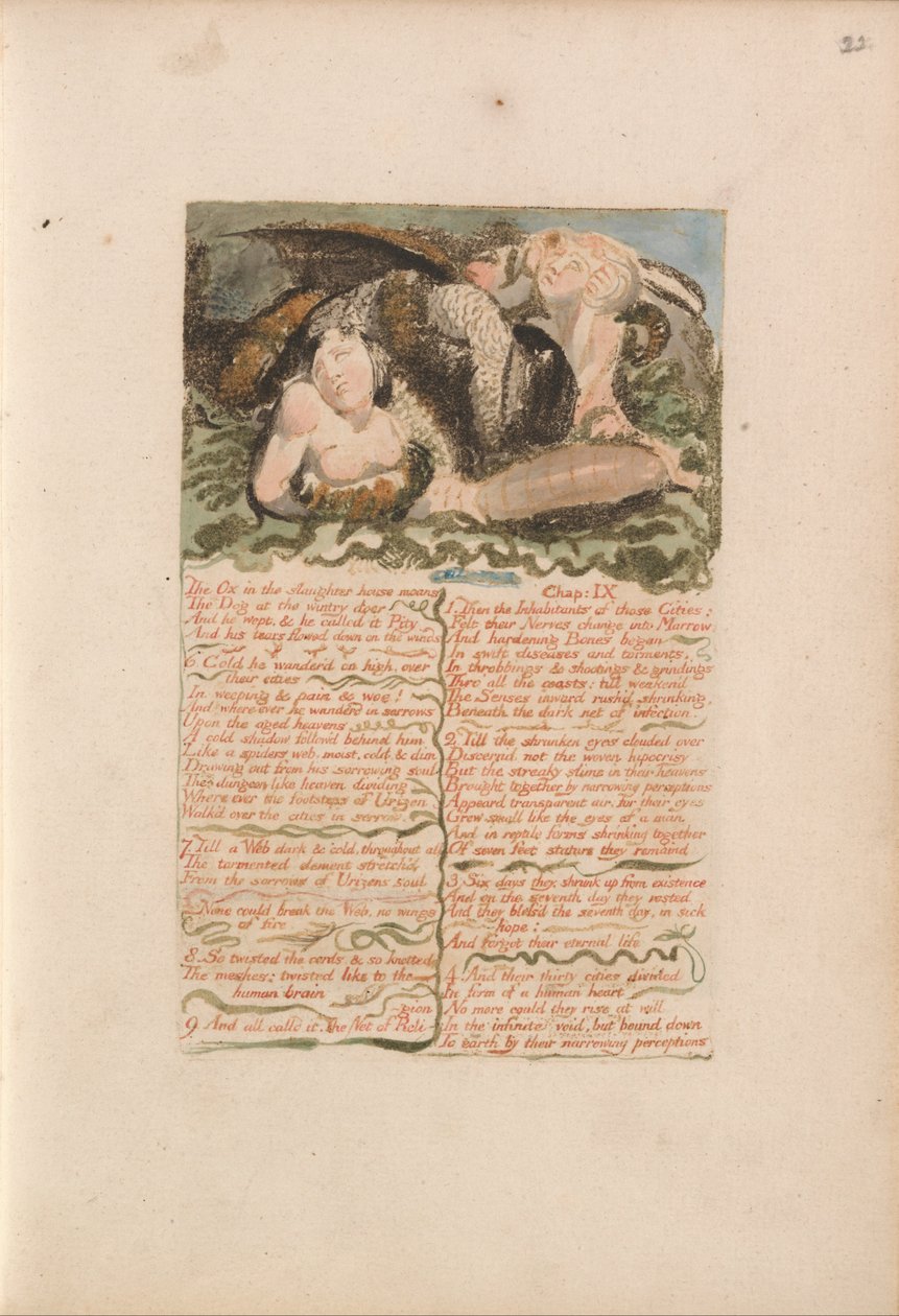 Urizenin ensimmäinen kirja, levy 26, Härkä teurastamossa valittaa .... (Bentley 25) tekijältä William Blake