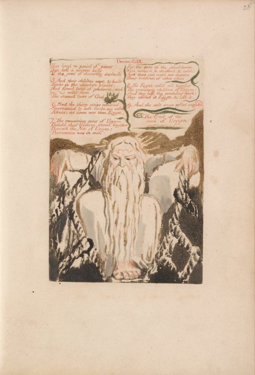 Urizenin ensimmäinen kirja, levy 27, he elivät vuosia. . . . (Bentley 28) tekijältä William Blake