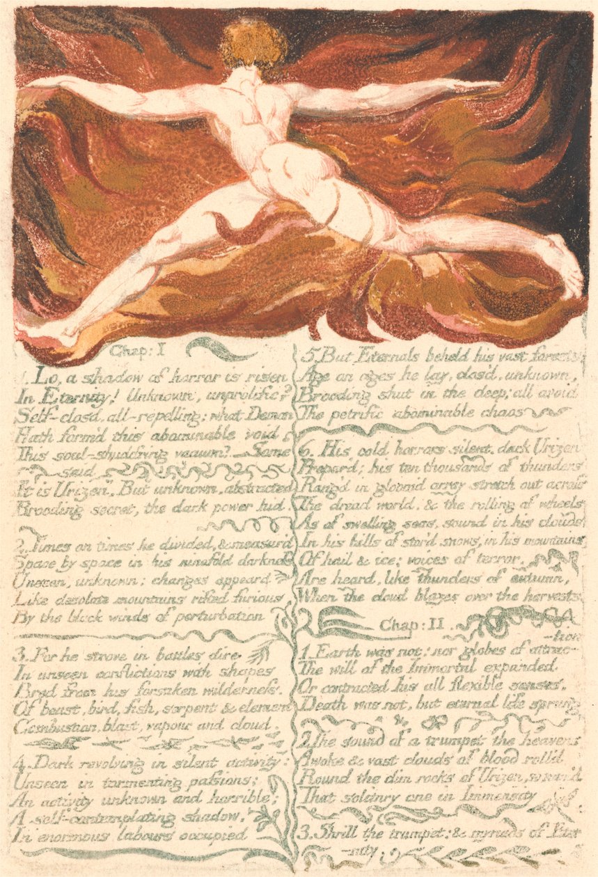 Urizenin ensimmäinen kirja, levy 3, "Luku: 1 . . . ." (Bentley 3) tekijältä William Blake