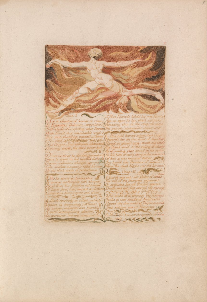 Urizenin ensimmäinen kirja, levy 5, luku 1 ... (Bentley 3) tekijältä William Blake