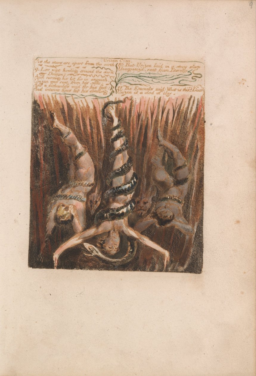 Urizenin ensimmäinen kirja, levy 9, tähtien ollessa erillään maasta .... (Bentley 6) tekijältä William Blake