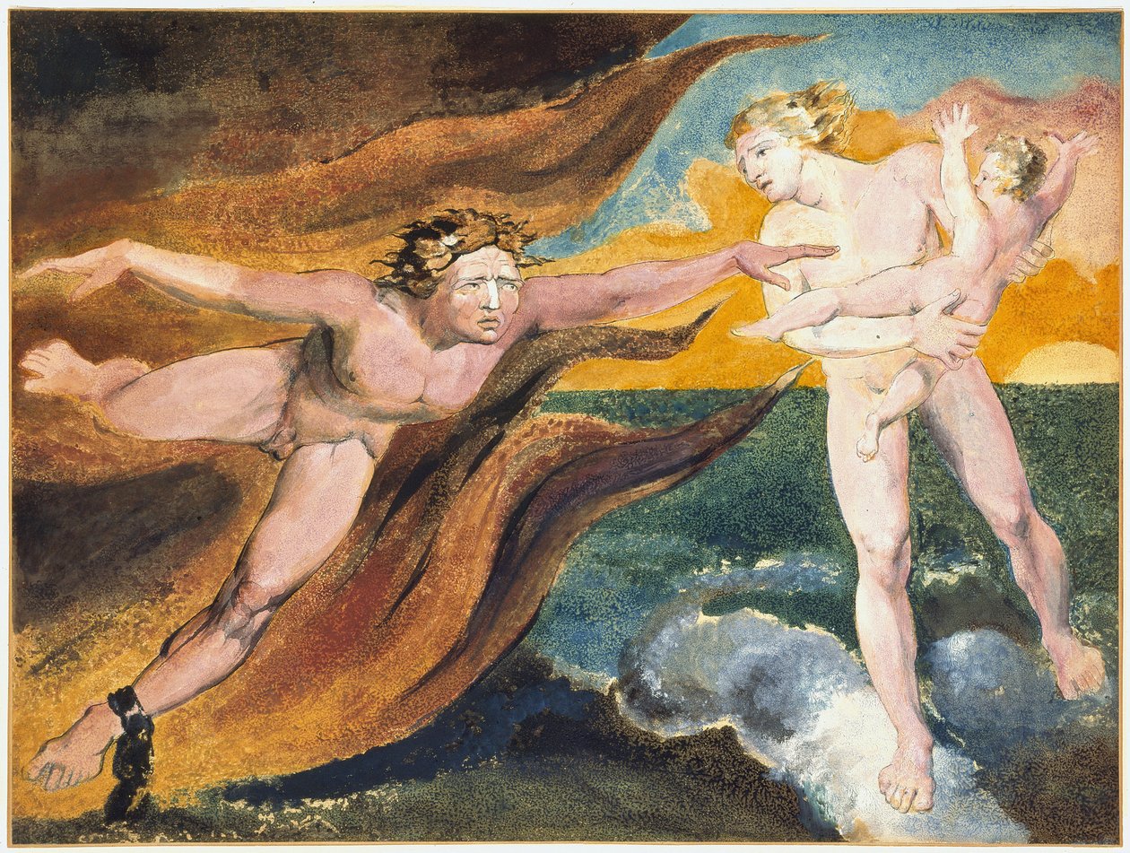 Hyvät ja pahat enkelit kamppailevat lapsen omistamisesta, William Blake (1757-1827) tekijältä William Blake