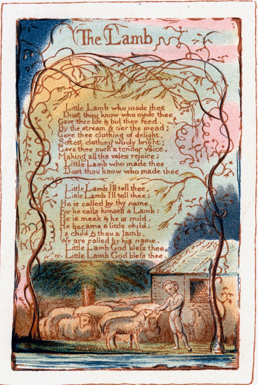 Karitsa, esimerkki teoksesta Songs of Innocence and of Experience. c1770-1820 tekijältä William Blake
