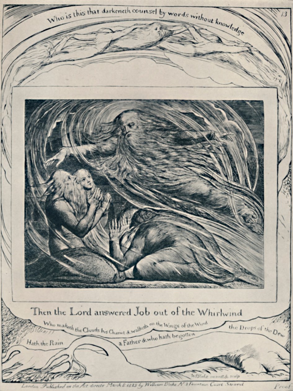 Herra vastaa Jobille pyörteestä. Job., c1780-1820, 1923 tekijältä William Blake
