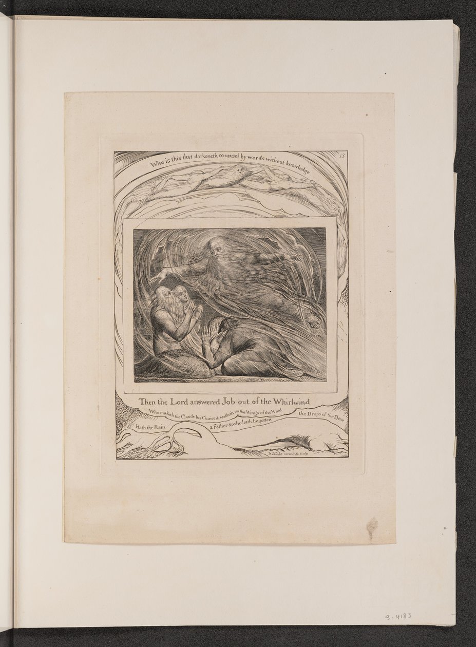 Herra vastaa Jobiin pyörteestä, 1825. tekijältä William Blake