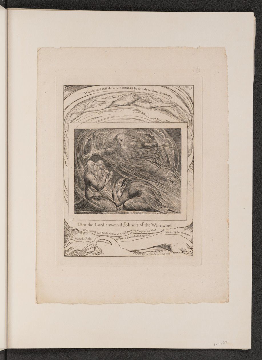 Herra vastaa Jobiin pyörteestä, 1825. tekijältä William Blake