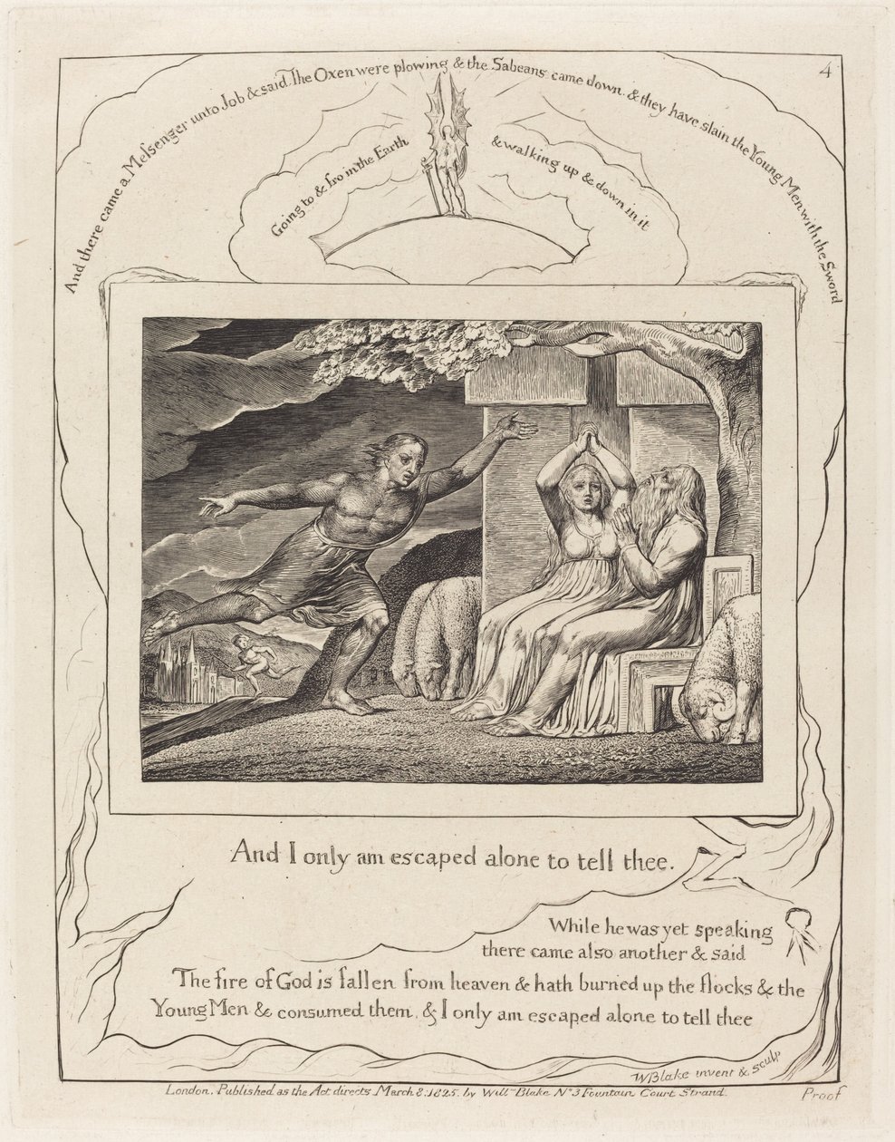 Sanansaattajat kertovat Jobille hänen onnettomuuksistaan tekijältä William Blake