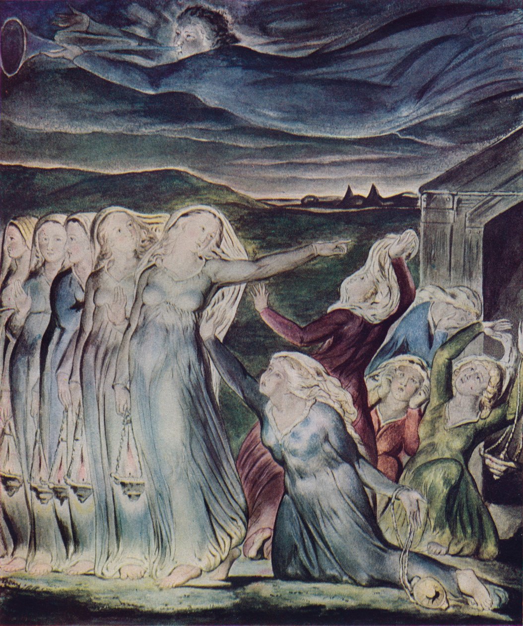 Vertaus viisaista ja tyhmistä neitsyistä, n. 1800 tekijältä William Blake