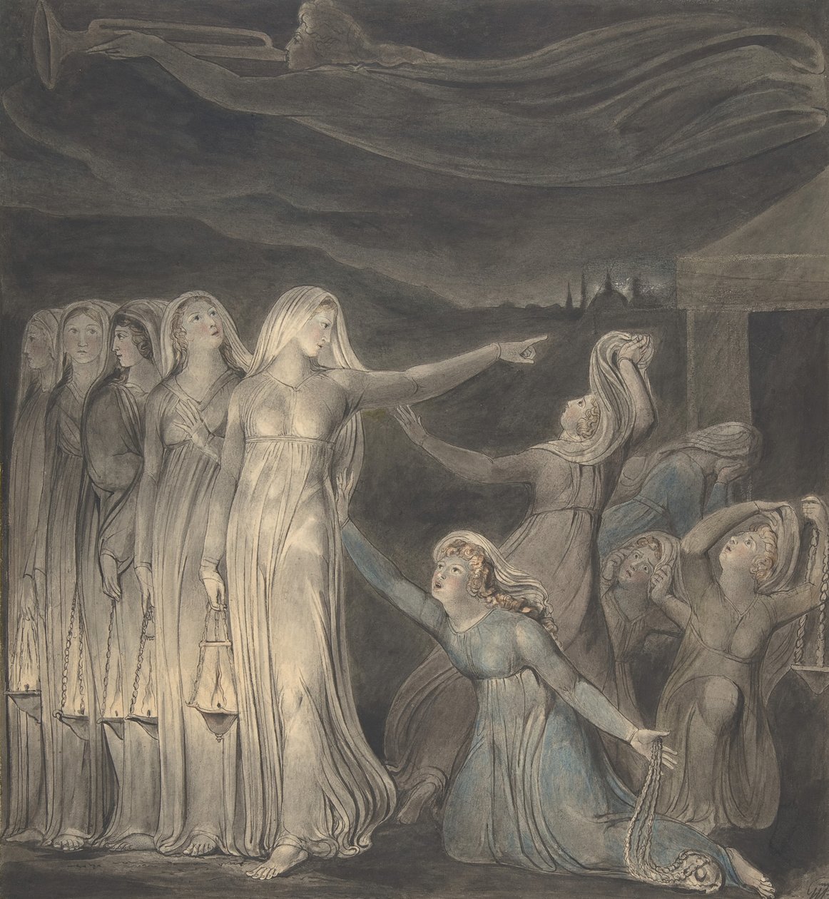 Vertaus viisaista ja tyhmistä neitsyistä, n. 1799-1800. tekijältä William Blake